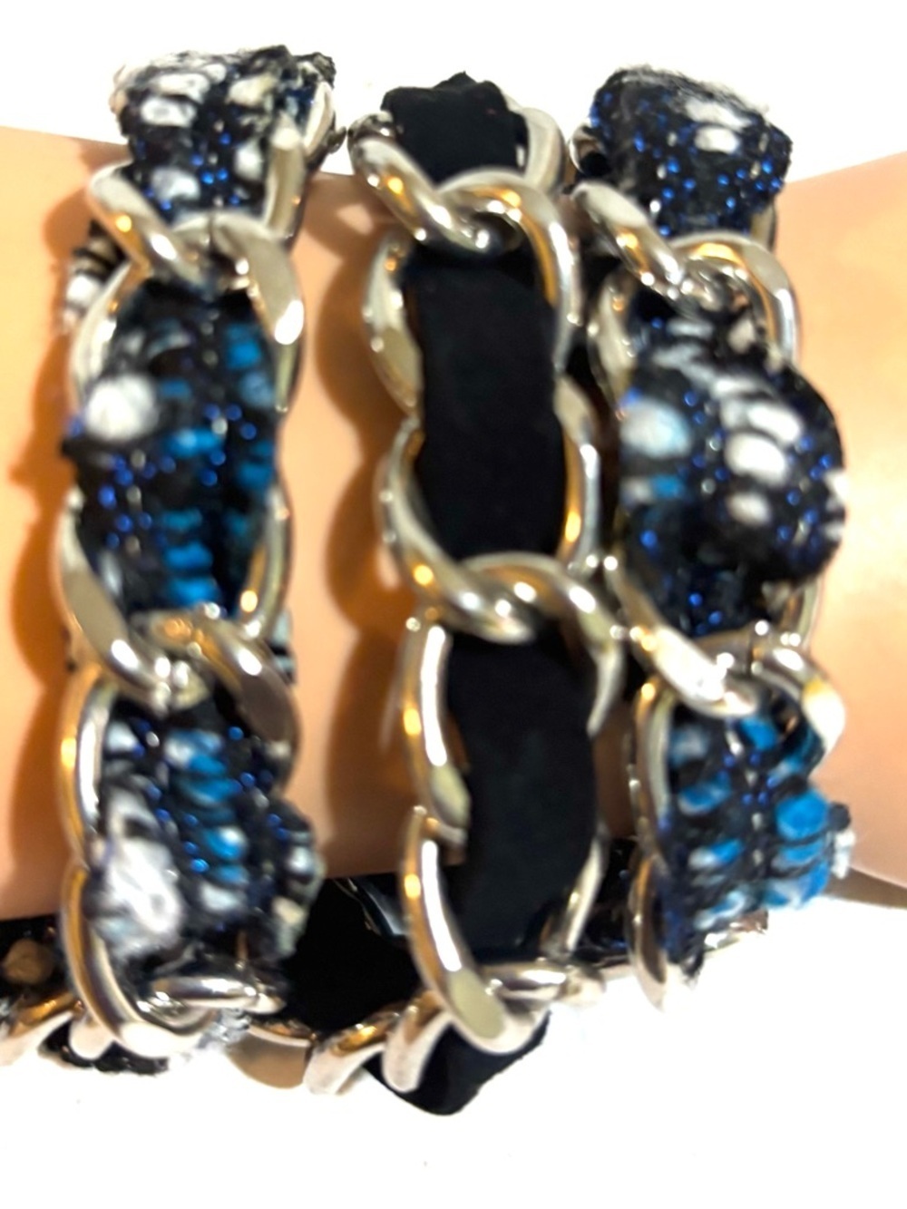 Blue Chain-Link Stretch Bracelet Set - Women Jewelry by